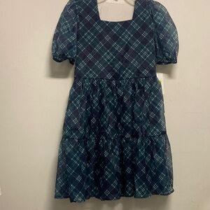 I.N. GIRL/Plaid Kids Dress in Blue and Green